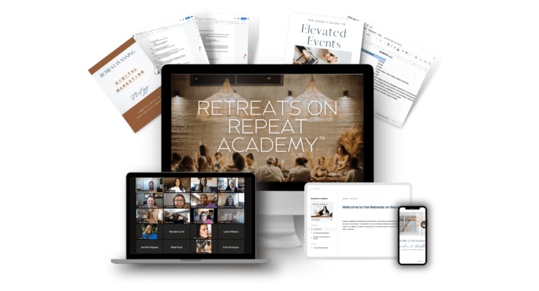 computer and digital mockup of Retreat on Repeat Academy